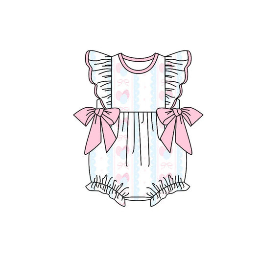Preorder (moq 5)Baby Girls Eggs Bows Stripes Flutter Sleeve Bows Easter Ruffle Rompers 10.18