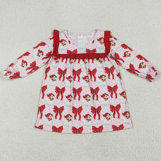 Baby Girls Dress Long Ruffle Sleeves Red Santa Bows Knee Length Dresses GLD1047 6.19