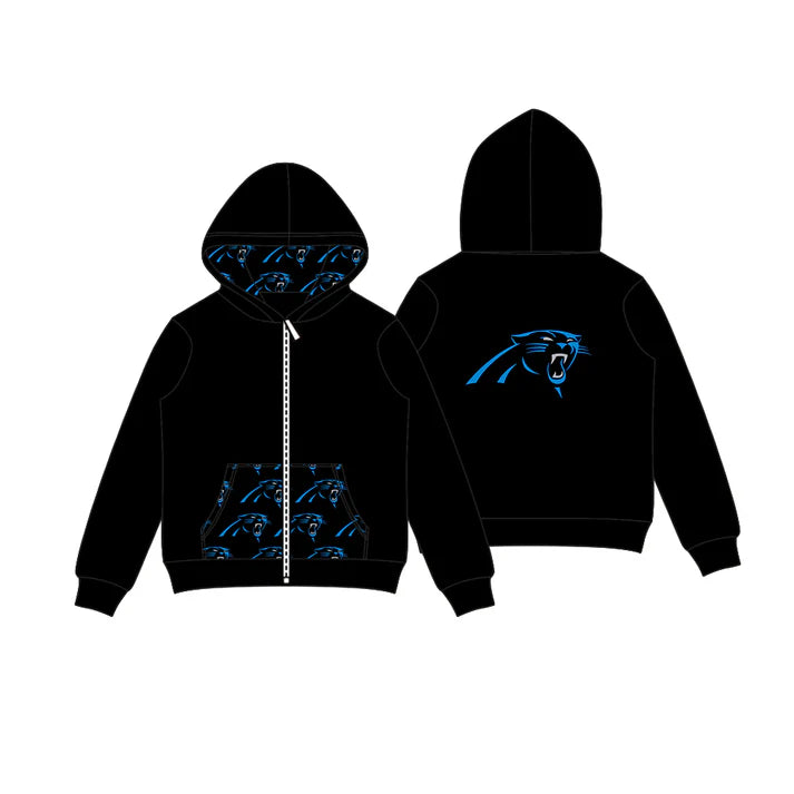 Preorder (moq 5)Baby Boys Black Leopard Team Pocket Zipper Hoodies Tops 8.2