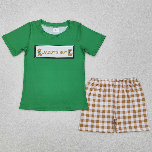 Baby Boys Clothes Daddy's Boy Dogs Top Checkered Shorts Clothes Sets BSSO1131