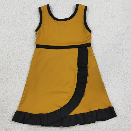 Baby Girls Dress Gold Black Sleeveless Yoga Active Short Knee Length Dress GSD4134