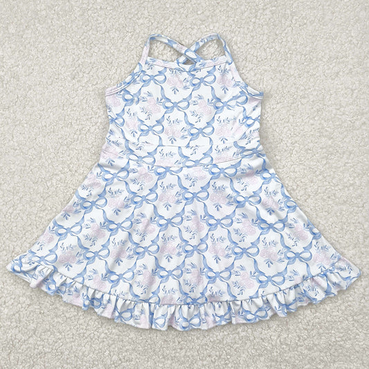 Baby Girls Dress Strap Blue Bows Floral Yoga Ruffle Athletic Dresses GSD2290 4.21