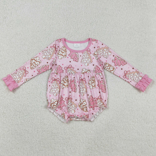 Baby Girls Rompers Long Ruffle Sleeves Pink Bows Christmas Trees Plaid Rompers LR2301 9.5