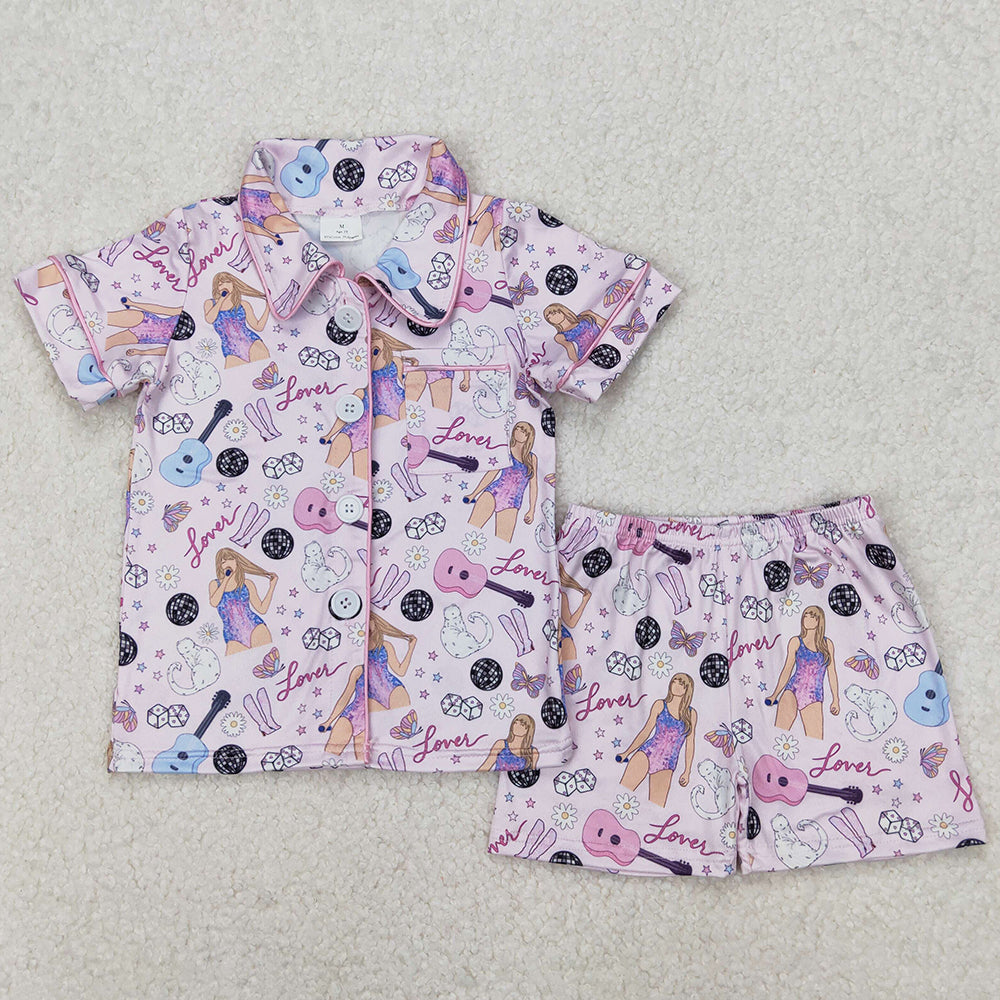 Baby Girls Pajamas Pink Lover Buttons Shirts Shorts Pajamas Sets GSSO1773 3.13