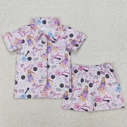 Baby Girls Pajamas Pink Lover Buttons Shirts Shorts Pajamas Sets GSSO1773 3.13