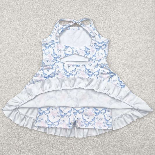 Baby Girls Dress Strap Blue Bows Floral Yoga Ruffle Athletic Dresses GSD2290 4.21