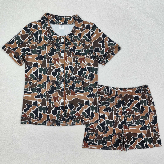 Adult Women Pajamas Duck Brown Camouflage Buttons Tops Shorts Pajamas GSSO1538