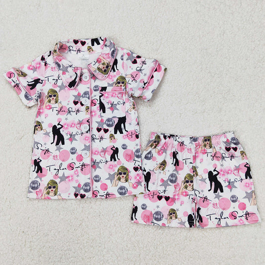 Baby Girls Pajamas Pink Singer Stars Buttons Shirts Shorts Pajamas Sets GSSO1772 3.19