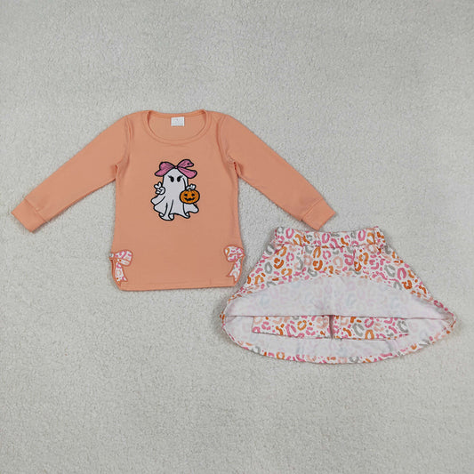 Baby Girls Clothes Halloween Bows Ghost Pumpkins Embroidery Top Leopard Skorts Sets GLD1174 9.1