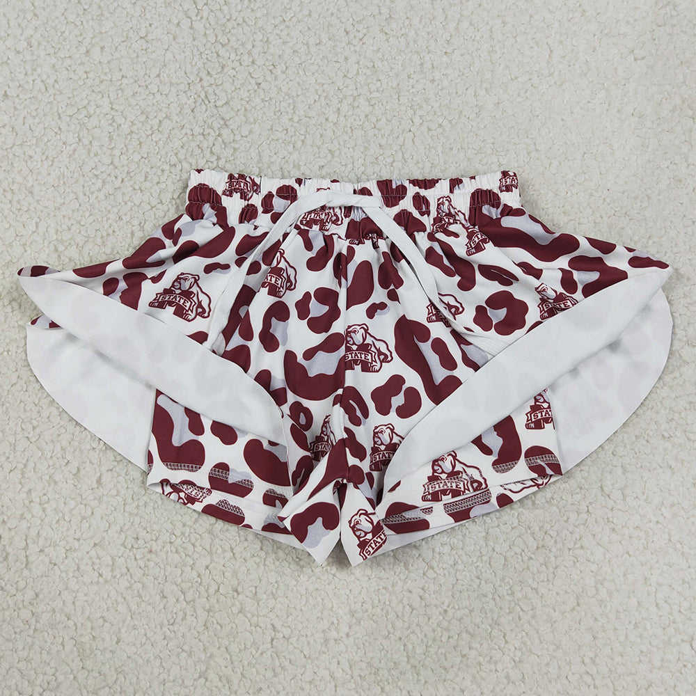 Baby Girls Shorts Maroon Leopard State Bulldogs Yoga Active Team Butterfly Shorts Bottom SS0820