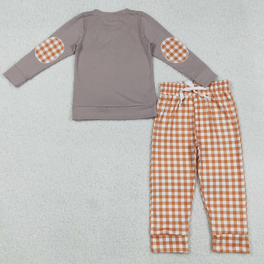 Baby Boys Clothes Halloween Ghost Pumpkins Dog Top Embroidery Plaid Pant Sets BLP1098 9.1