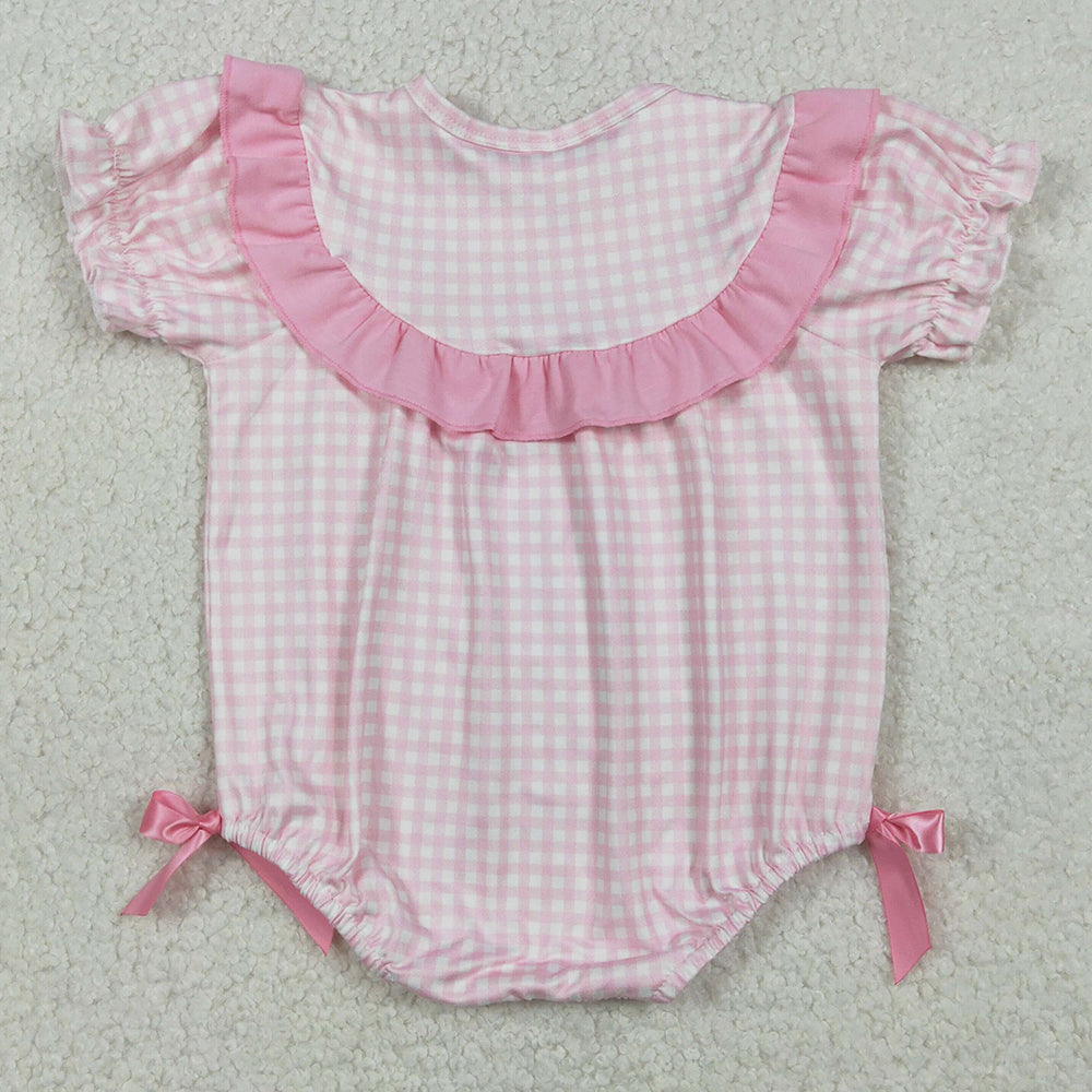 Baby Girls Bubbles Pink Checked Rabbits Chicks Easter Ruffle Rompers SR3565 12.20