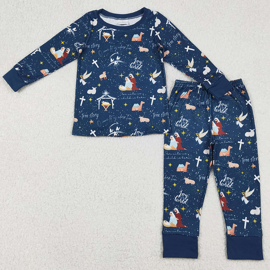Baby Boys Pajamas Navy Blue Nativity Top Pant Christmas Pajamas Sets BLP1198 9.5