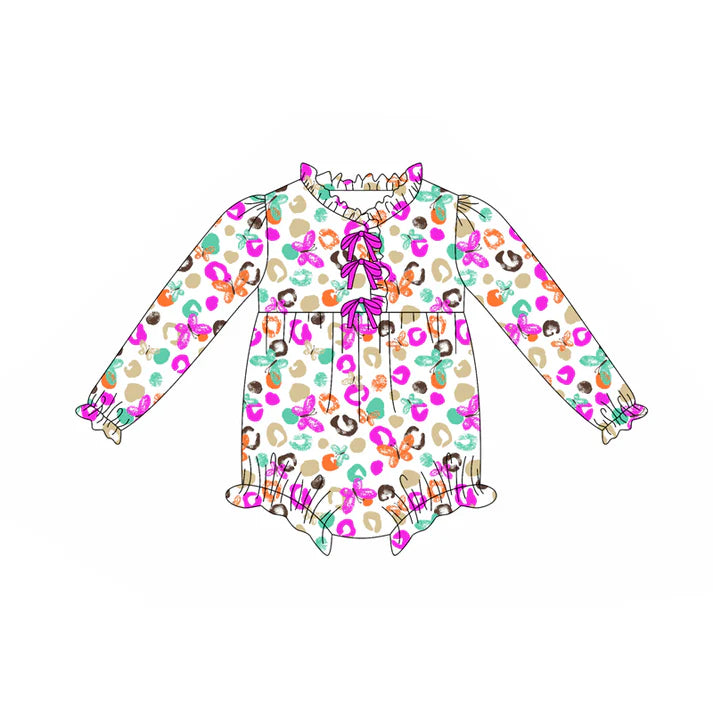 Preorder(moq 5)Baby Girls Purple Leopard Butterfly Bows Rompers 8.7