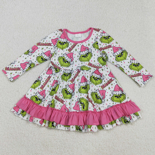 Baby Girls Dress Long Sleeves Green Face Stars Ruffle Knee Length Dresses GLD1234 9.5