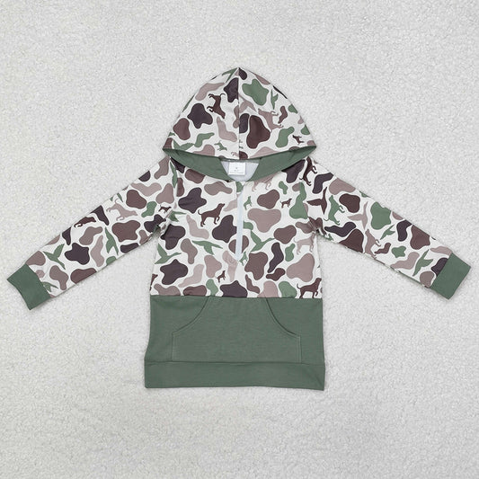 Baby Boys Clothes Tops Dogs Hunting Camouflage Hooded Pocket Tops BT0914
