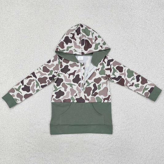 Baby Boys Clothes Tops Dogs Hunting Camouflage Hooded Pocket Tops BT0914