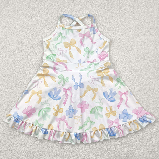 Baby Girls Dress Strap Colorful Bows Yoga Ruffle Knee Length Dresses GSD2289 4.21