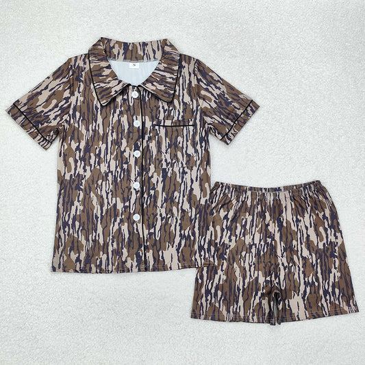 Adult Women Pajamas Bottomland Camouflage Buttons Tops Shorts Pajamas GSSO1537