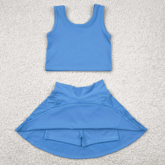 Baby Girls Clothes Aqua Blue Vest Top Sports Skorts Skirts Sets GSD1985 4.21