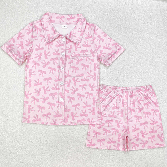 Adult Women Pajamas Pink Bows Buttons Tops Shorts Pajamas GSSO1535