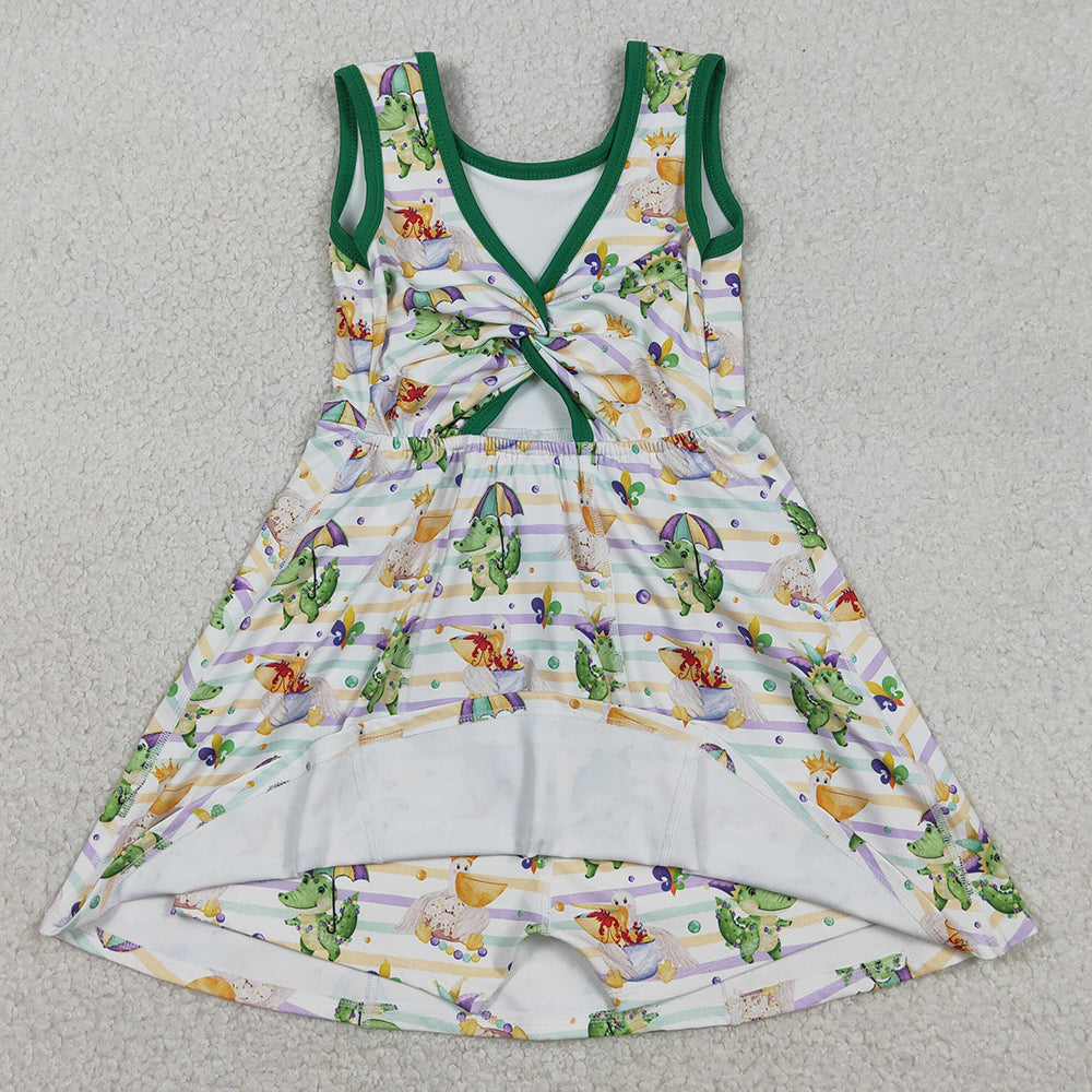 Baby Girls Dress Mardigras Stripe Crocodiles Yoga Shorts Knee Length Dresses GSD2950 12.23