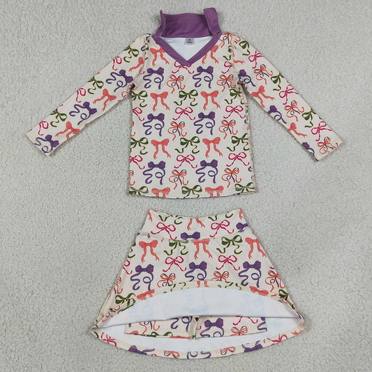 Baby Girls Clothes Colorful Bows Long Sleeve Top Skirt Short Yoga Active Clothes Set GLD1632