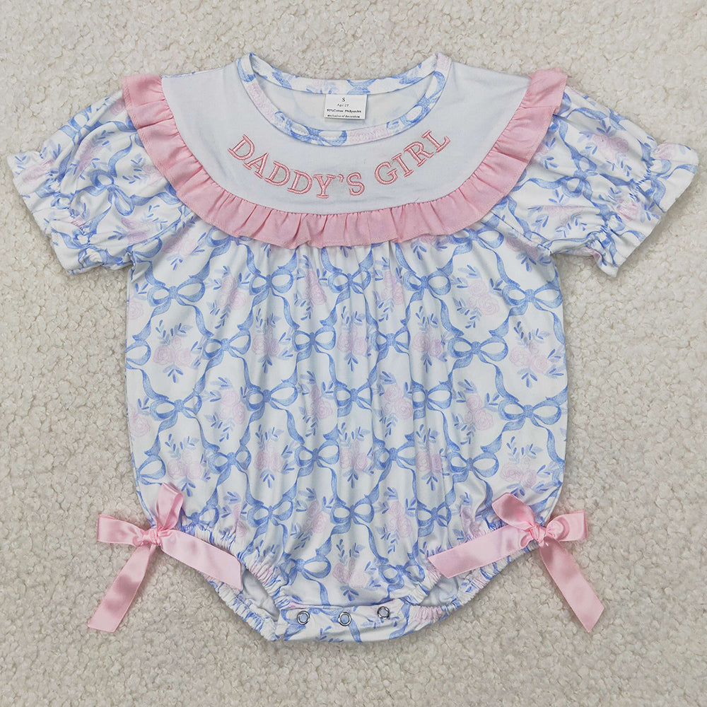 Baby Infant Girls Rompers Blue Bows DADDY'S GIRL Ruffle Rompers SR2944 3.28