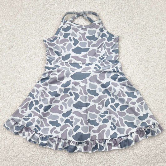 Baby Girls Dress Strap Gray Camo Yoga Ruffle Knee Length Dresses GSD2308 4.21