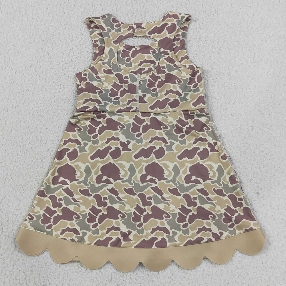 Baby Girls Dress Southern Khaki Camo Yoga Active Short Scallop Bows Knee Length Dress GSD4228