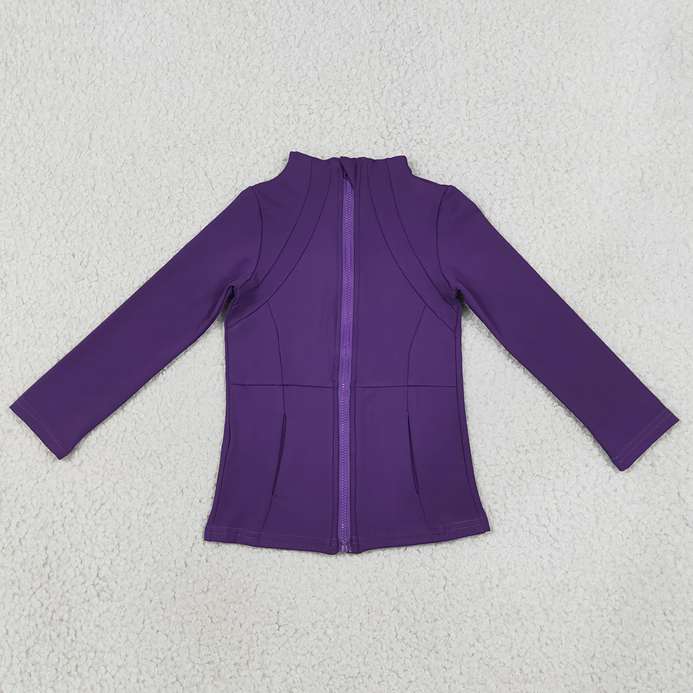 Baby Girls Clothes Purple Long Sleeves Yoga Active Pockets Zip Pullovers Tops GT1803