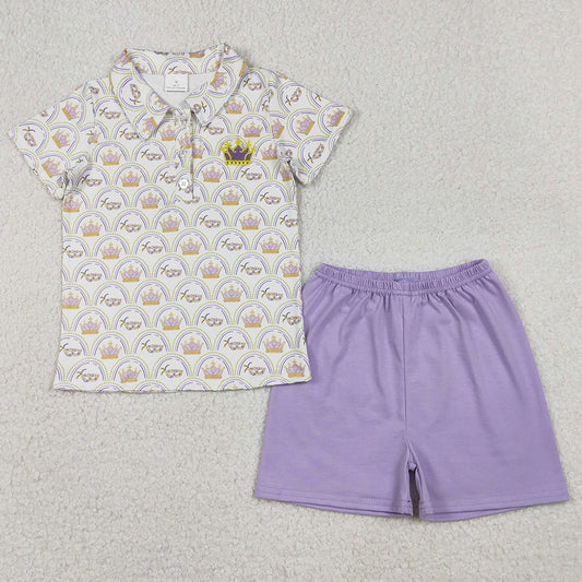 Baby Boys Embroidery Crowns Mardigras Checked Button Polo Top Shorts Clothes Sets BSSO1565 12.22