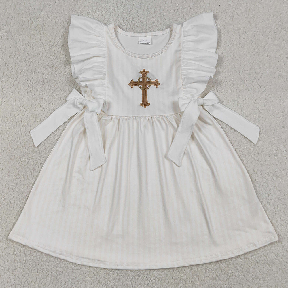 Baby Girls Dress Embroidery Cross Bows Easter Knee Length Dresses GSD2904 1.1