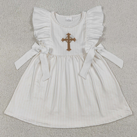 Baby Girls Dress Embroidery Cross Bows Easter Knee Length Dresses GSD2904 1.1