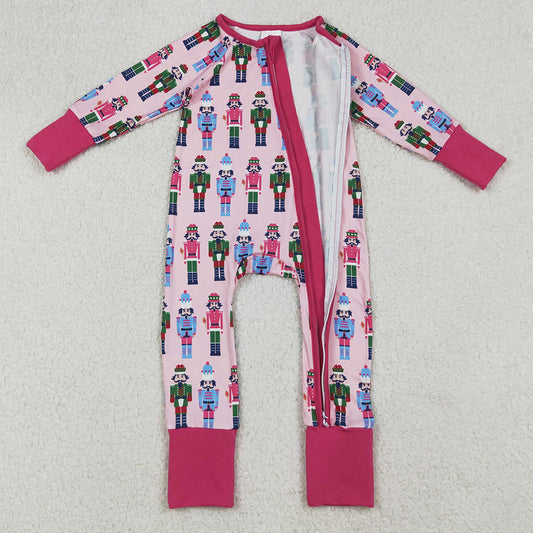Baby Girls Rompers Christmas Soldiers Pink Zipper Footie Rompers LR2598 9.6