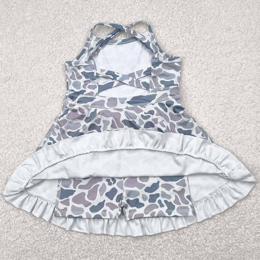 Baby Girls Dress Strap Gray Camo Yoga Ruffle Knee Length Dresses GSD2308 4.21
