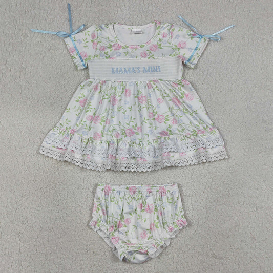 Baby Girls Clothes Smocked Mama's Mini Flowers Tunic Bummies Clothes Sets GBO0498