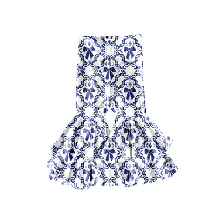 Preorder(moq 5) Baby Girls Navy Bows Checked Ruffle Bell Bottom Pants 11.14