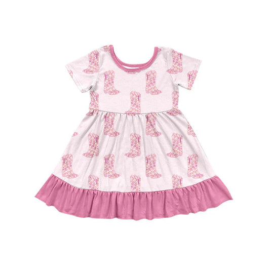 Preorder (moq 5)Baby Girls Flower Boots Western Ruffle Knee Length Dresses 11.26