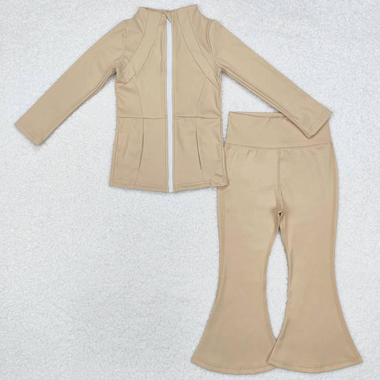 Baby Girls Clothes Khaki Yoga Active Wear Jackets Pants 2pcs Clothes Sets GLP1555