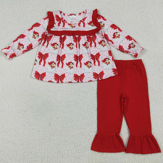 Baby Girls Clothes Christmas Long Sleeves Santa Bows Tunic Ruffle Pants Sets GLP2347 6.19