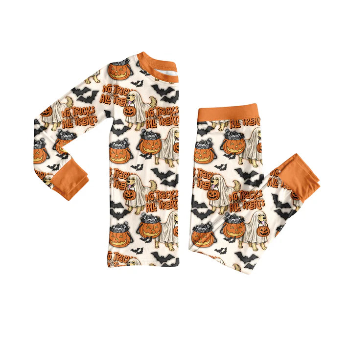 Preorder (moq 5)Baby Girls Ghost Pumpkins Top Pant Halloween Pajamas Set 8.5