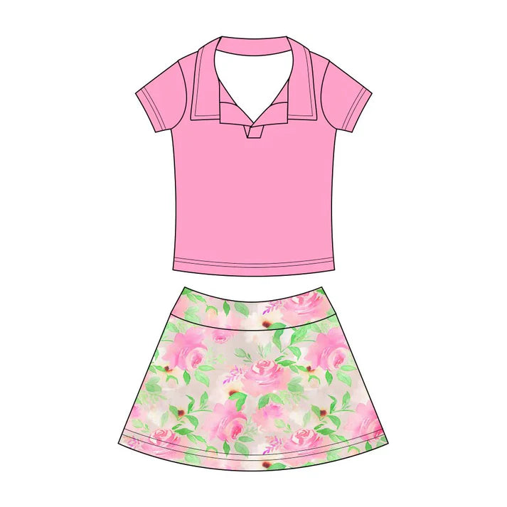 Preorder (moq 5)Baby Girls Button Pullovers Top Colorful Flowers Skirt Shorts Clothes Set 12.19