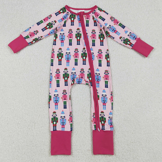 Baby Girls Rompers Christmas Soldiers Pink Zipper Footie Rompers LR2598 9.6