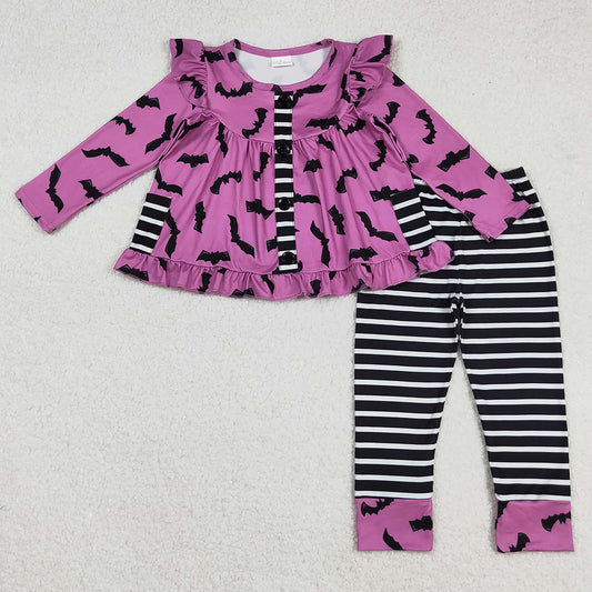 Baby Girls Clothes Button Pockets Bats Tunic Black Stripes Legging Halloween Set GLP2693 9.1