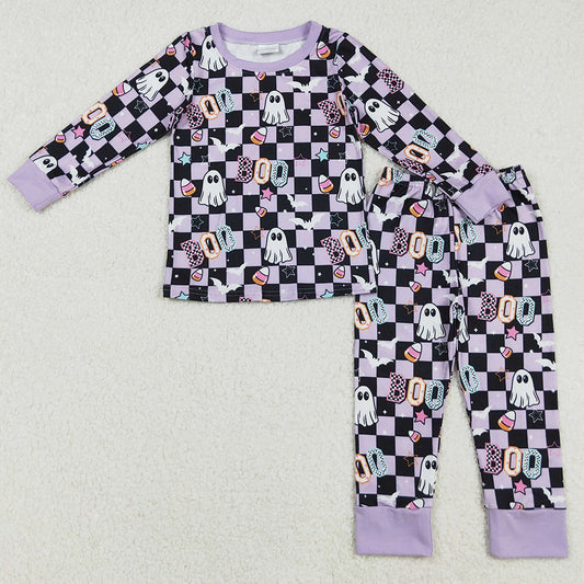 Baby Girls Pajamas Black Plaid Ghosts Candy Top Pants Halloween Nightwear Set GLP2684 9.5