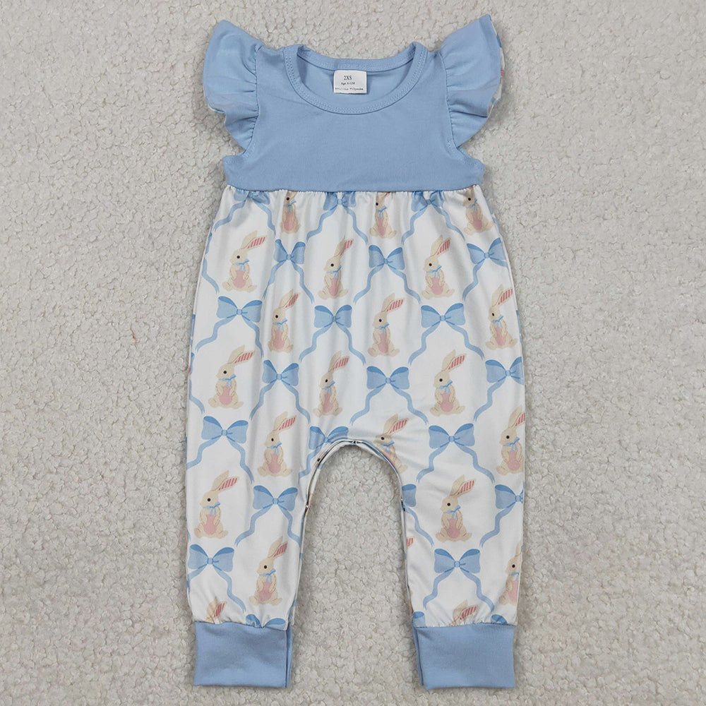 Baby Girls Rompers Flutter Sleeve Bows Rabbits Checked Easter Rompers SR3806 1.2