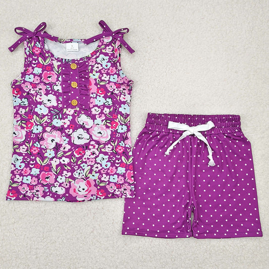 Baby Girls Clothes Purple Sleeveless Floral Button Top Polka Dots Shorts Set GSSO2358 4.3