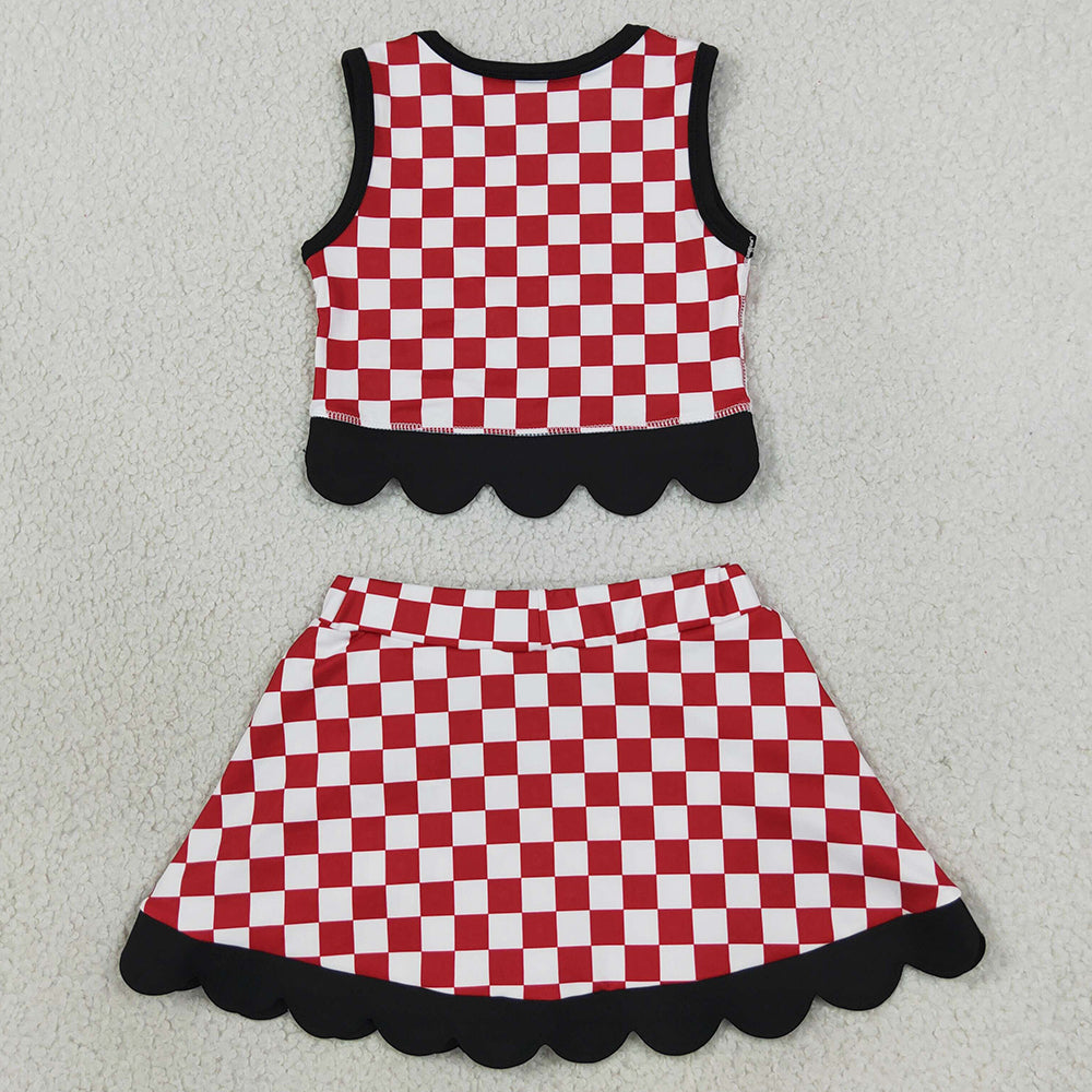 Baby Girls Clothes Red Checked Georgia Vest Bows Skirts Shorts Yoga Active Scallop Clothes Set GSD4287