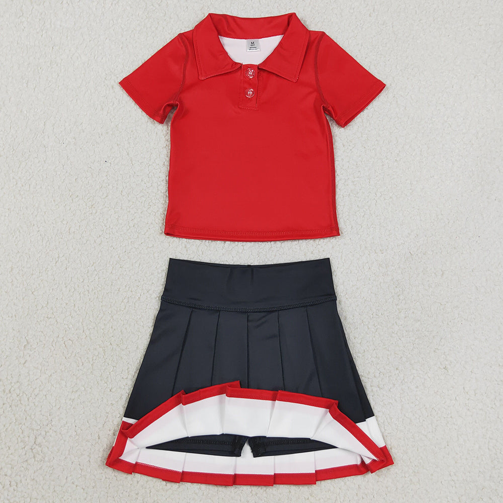 Baby Girls Red Polo Shirt Pleated Skirt Short Yoga Active Clothes Sets GSD4262